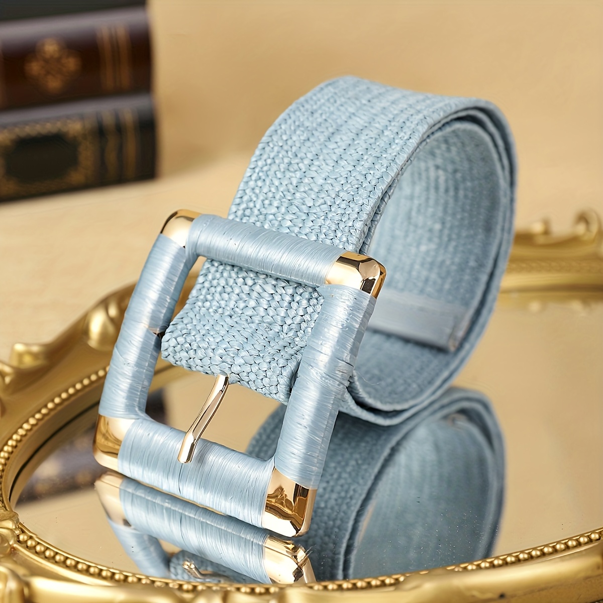 1 ceinture tissée bleue pour femme, style bohème, élastique, simple, pour les loisirs quotidiens, adaptée aux déplacements et aux loisirs