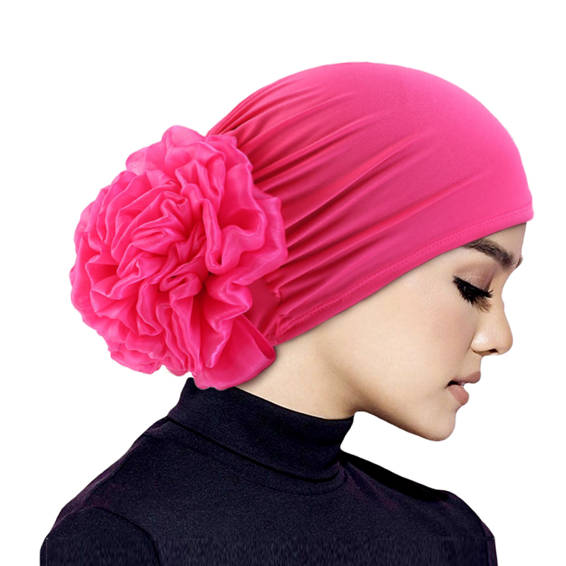 Femmes Hijabs Turban grande fleur tissu élastique bandes de cheveux chapeau bonnet dames musulman solide perte de cheveux écharpe casquette cheveux accessoires