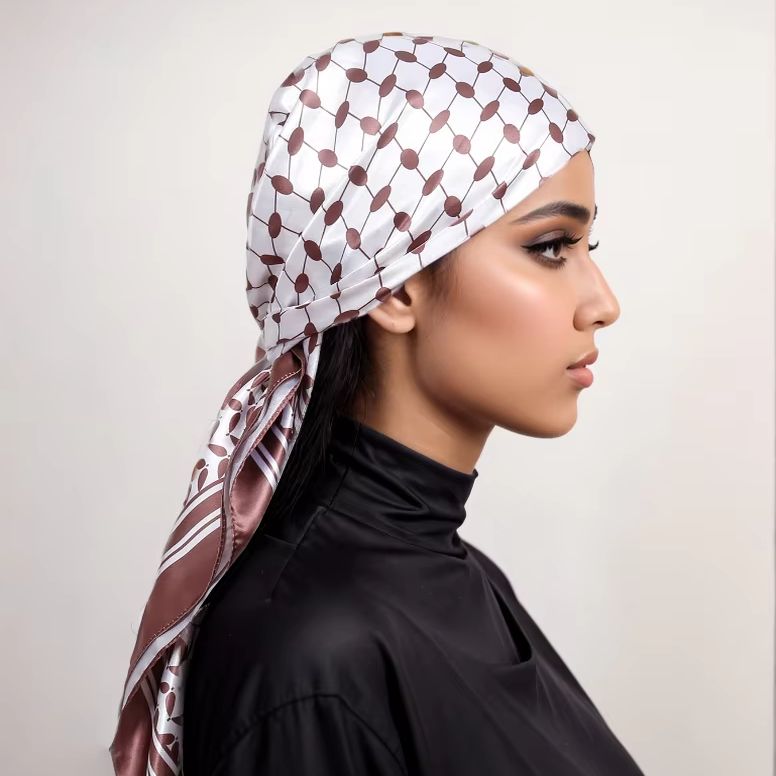 Foulard carré imprimé léopard 90 cm en satin de soie, bandeau, hijab pour femme musulmane, accessoire de mode pour cheveux, style rock, foulard islamique