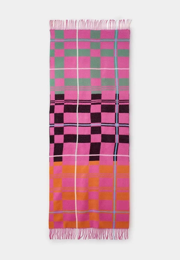 Écharpe longue à franges à carreaux patchwork de couleur bloquée