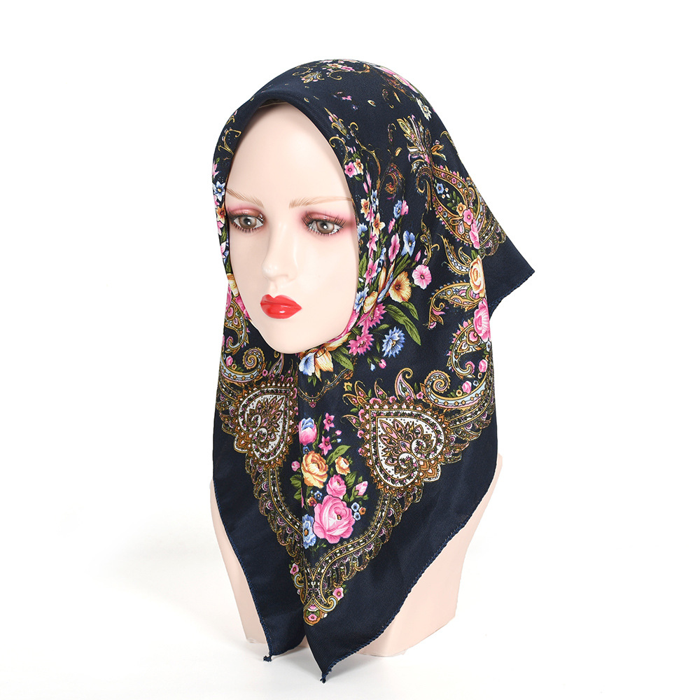 Foulard Carré Russe à Imprimé Floral Traditionnel pour Femme, Bandana 21 ème, Bandeau de Sauna, Châle, Mouchoir, 70x70cm