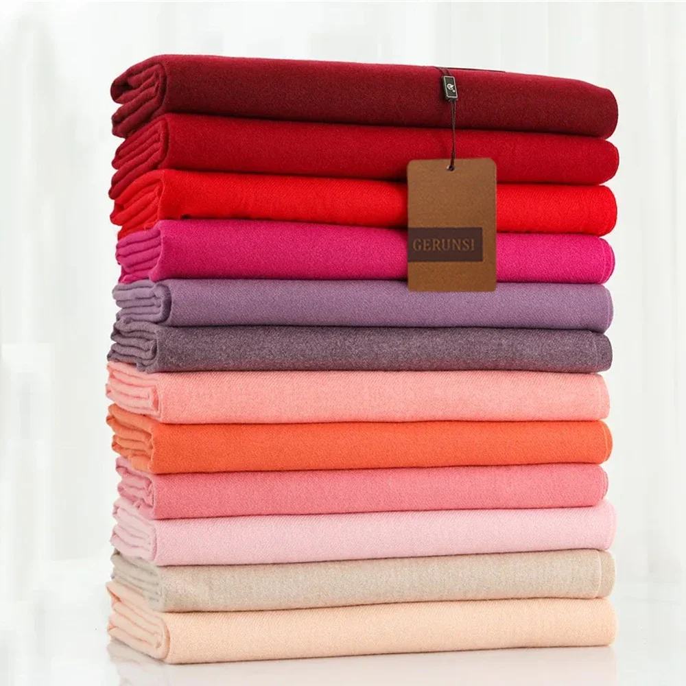 Écharpe en cachemire pour femme, châle Pashmina épais et chaud, enveloppe de couleur unie avec pompon, couverture pour dame, Bufanda, Hijab, hiver 2024