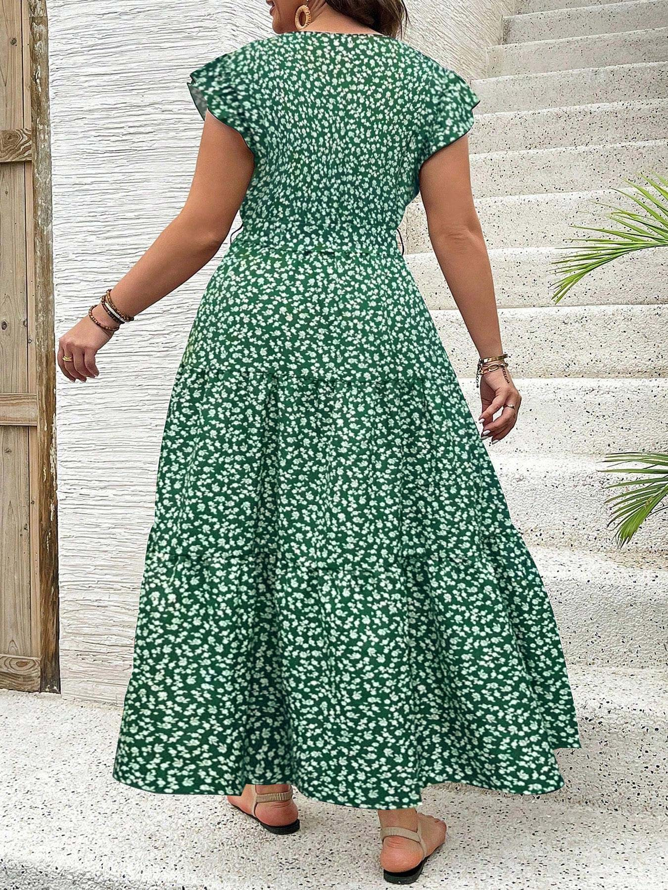【Taille plus grande】 Robe à imprimé floral, robe décontractée à la mode Boho pour les vacances à la plage, vêtements grande taille pour femmes pour l'été