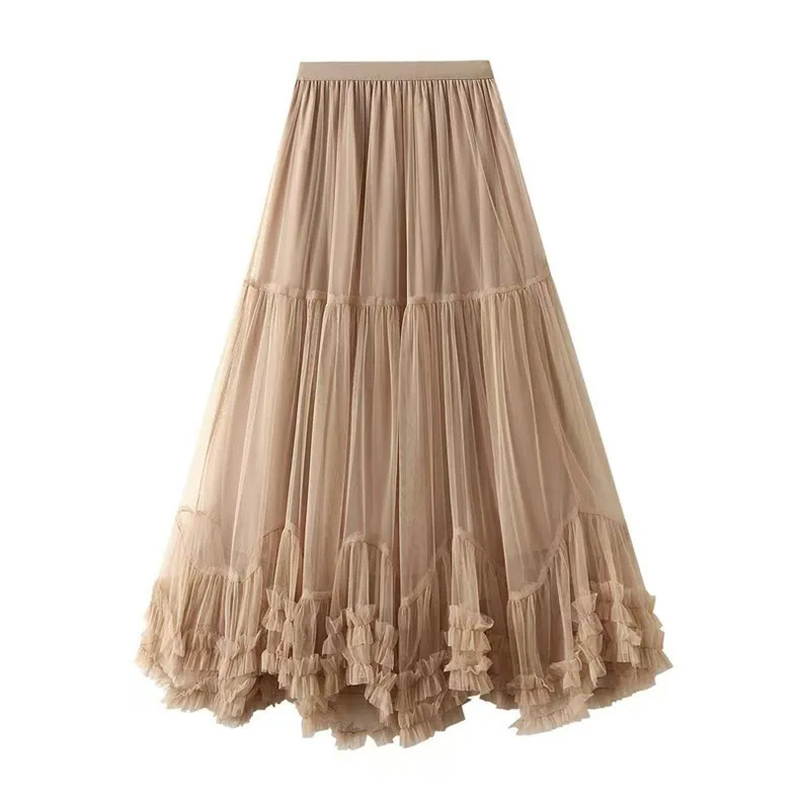 Maille taille haute jupe femmes mode coréenne Chic volants jupe élégante tout Match noir fête une ligne haute taille élastique jupe Midi