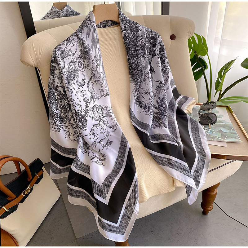 Écharpe carrée pour femme imprimée végétale 70/110 cm en soie simulée, accessoire polyvalent et élégant pour la tête, le sac et les vêtements au quotidien