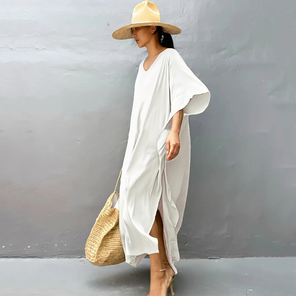 Caftan grande taille pour femme caftans grande taille décontracté col en V Caftans longue robe de plage douce pour l'été