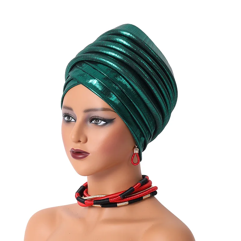 Auto Gele-Turban Africain pour Femme, Cravate de Sauna, Chapeau Plissé, Enveloppe de Sauna Musulmane, Écharpe NigWin, Hijab Aso Oke, Couverture de Casquette de Chimio