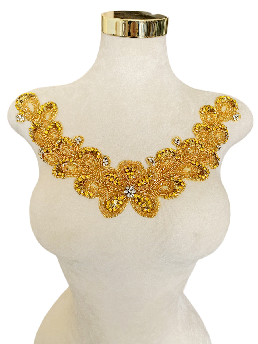 Robe de bal florale de luxe faite à la main avec strass et diamants, matériel à col rond, tissu perlé en Tulle, décoration pour vêtements