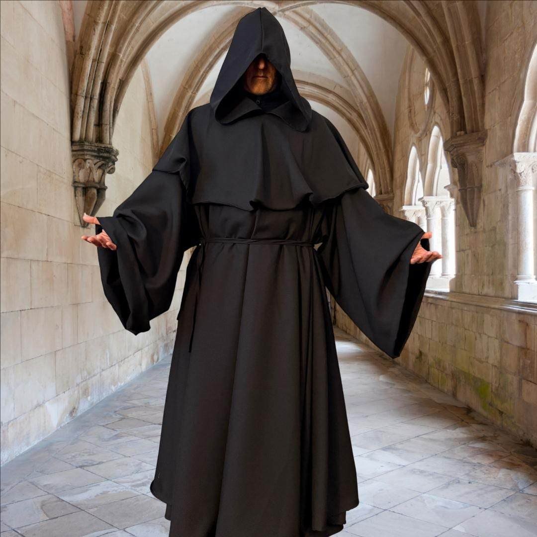 1 ensemble de costume de moine médiéval, de prêtre, de médecin de la peste, ou de cérémonial chrétien pour adulte, comprenant robe, cagoule, cape et châle, idéal pour Halloween