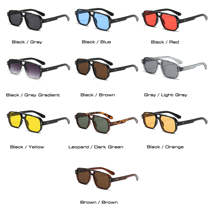 Lunettes de soleil carrées vintage à double pont pour hommes, verres transparents effet océan, lunettes tendance pour femmes avec rivets, protection UV400, Gafas De Sol