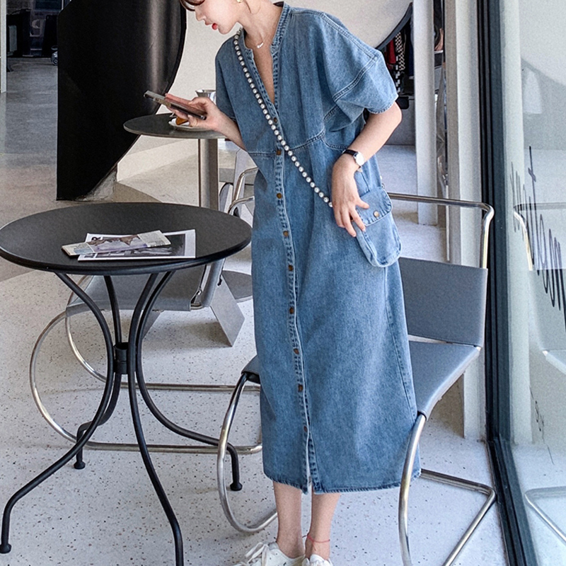 Robes en jean vintage pour femmes, été 2026, robe décontractée en jean fine, taille ample, vêtements féminins, robe KE6062
