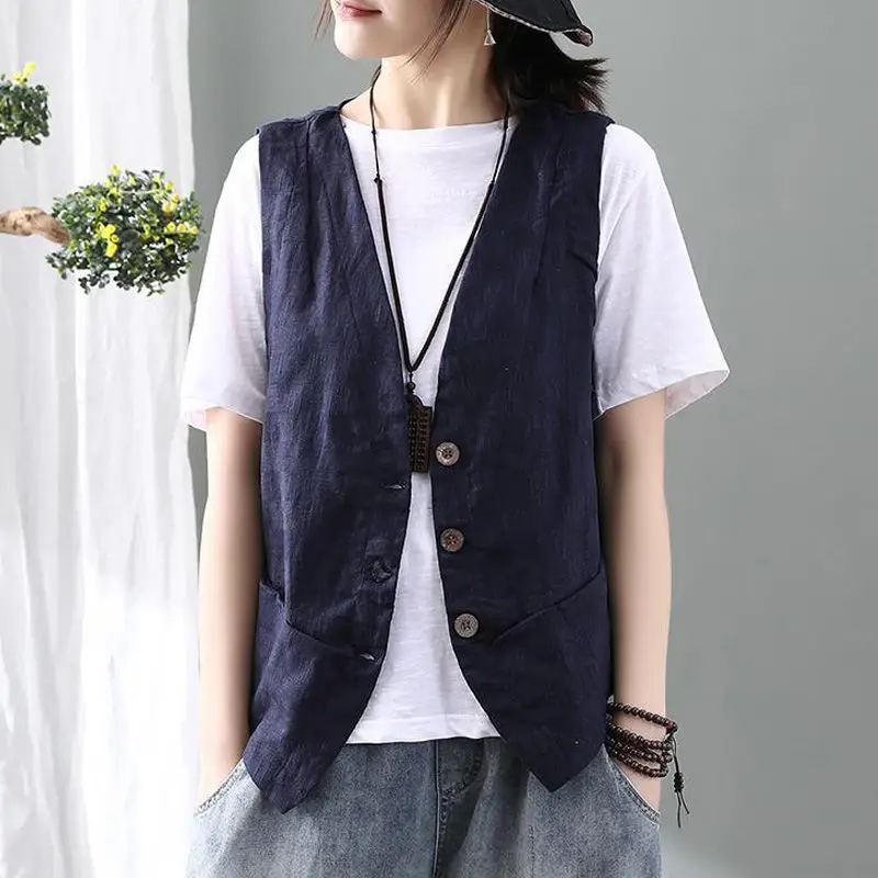 Gilets femmes minimaliste élégant rétro été Chic mode tout-match femmes gilet sans manches loisirs simple boutonnage dames vêtements d'extérieur