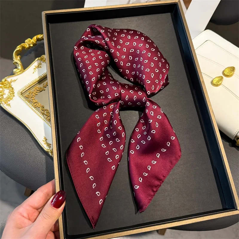 Foulard carré en soie pour femmes, 70x70cm, rétro, imprimé Paisley et noix de cajou, Foulard en Satin doux, bandeau Hijab
