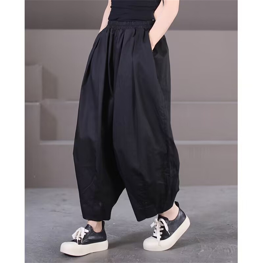 Style coréen femmes sarouel 2025 nouvel été Vintage solide lanterne pantalon décontracté ample femme jambe large pantalon vêtements