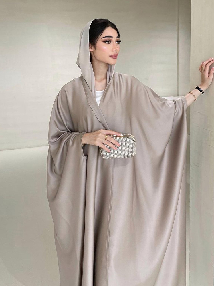 Robe musulmane du Moyen-Orient, mode, satin doux et léger, manches chauve-souris, manteau à manches longues, robe arabe pour femmes