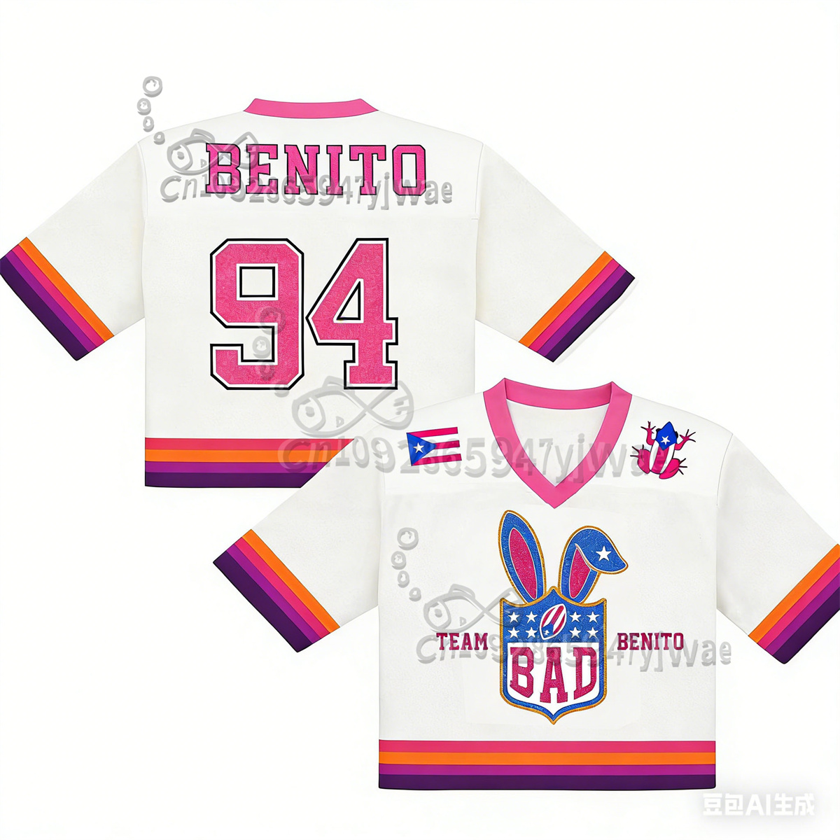 Maillot de football en mesh Benito Bowl Top avec drapeau de Porto Rico, col en V, streetwear tendance, manches courtes, t-shirt d'été pour femmes