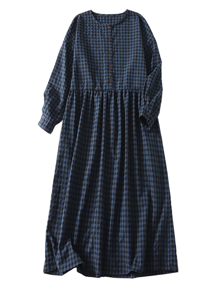 Robes en coton à carreaux vintage pour femmes, manches longues, amples, décontractées, pour le bureau, vêtements élégants, printemps automne 2026