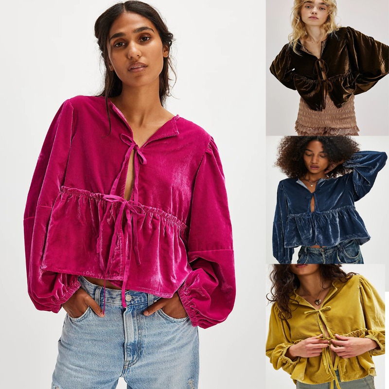 Vêtements pour femmes offre spéciale chemise en velours magasin indépendant nouveau Style dames doux décontracté cravate sangle chemise confortable hiver femmes