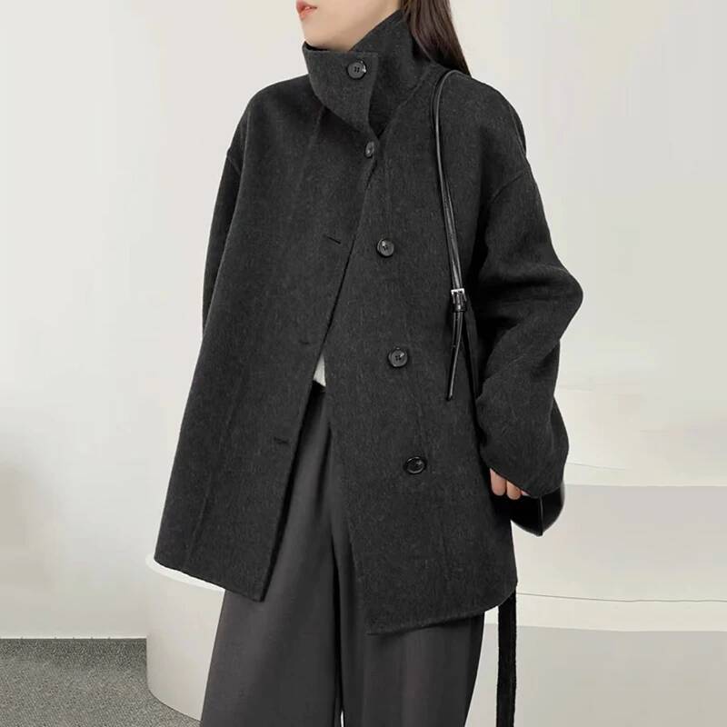 FANAN 2026 Nouveau Manteau d'Hiver pour Femmes à Col Montant en Laine Double Face, Tendance Coréenne, à Boutonnage Simple, Épais et Chaud