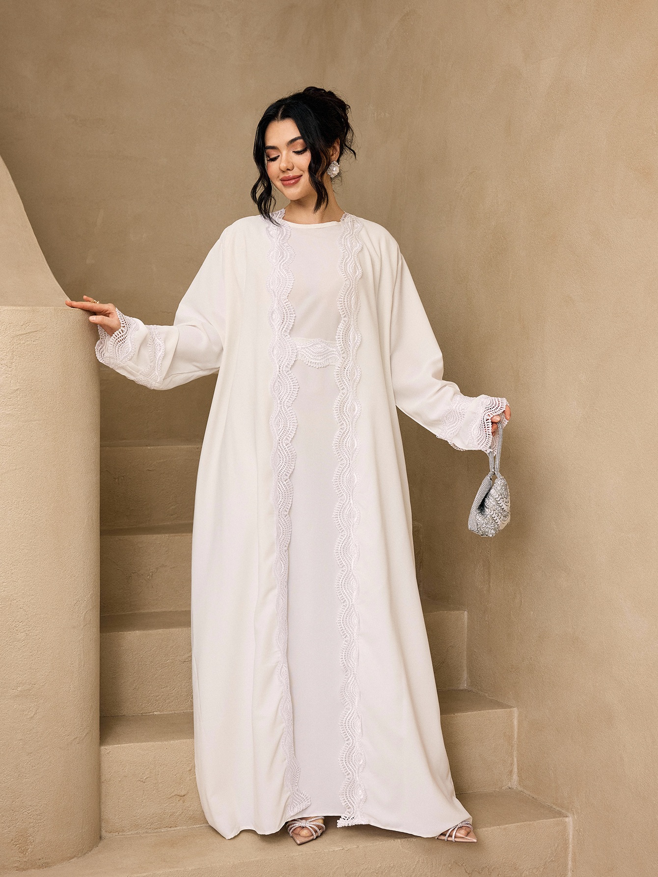 Ensemble Abaya 3 pièces avec ceinture et hijab, robe modeste à manches évasées pour femmes musulmanes, tenue quotidienne pour l'Aïd