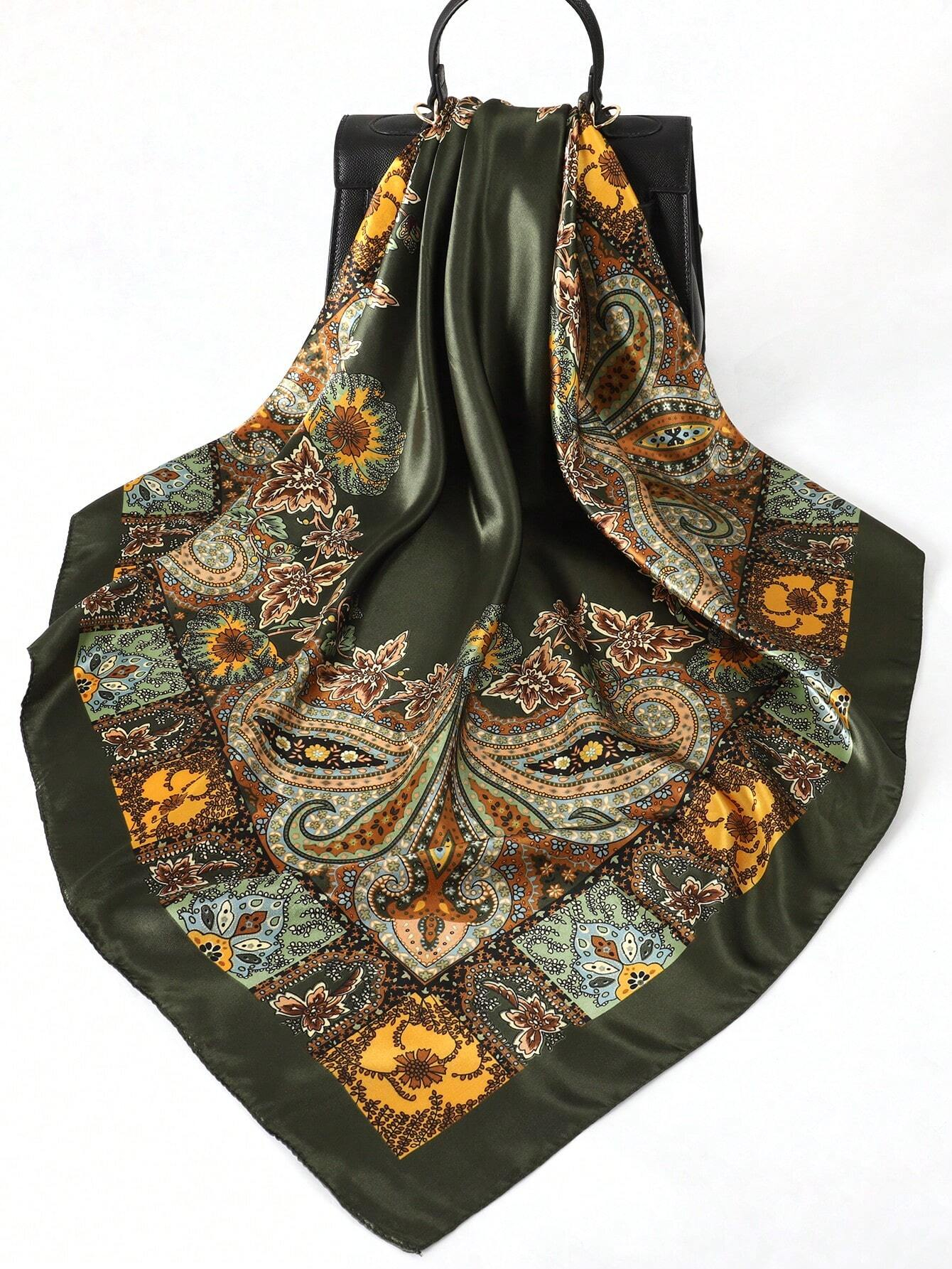 1pc Style bohème Paisley imprimé femmes Satin foulard en soie 90cm foulards carrés Hijab Foulard Bandana Femme Foulard