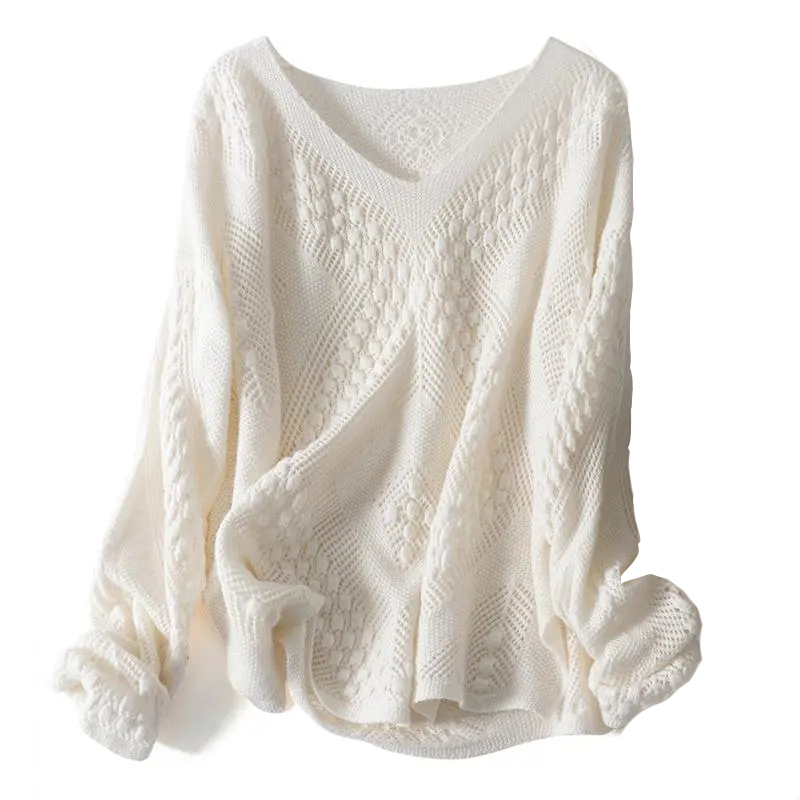 Pull tricoté décontracté ample à manches longues pour femme, grande taille 6XL (jusqu'à 150 kg), couleur unie, ajouré, collection automne-hiver