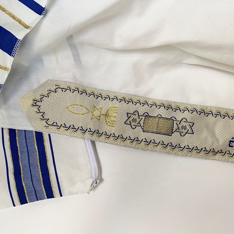 Châle de prière messianique Tallit Talit bleu et or avec sac Talis Israël Tallit