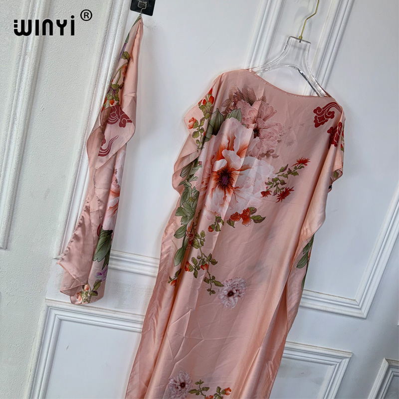 WINYI-Robe Dashiki bohème pour femmes africaines, imprimé musulman, dubaï, taille libre, design avec écharpe, maxi adt, robe élégante africaine, nouvelle collection 2024