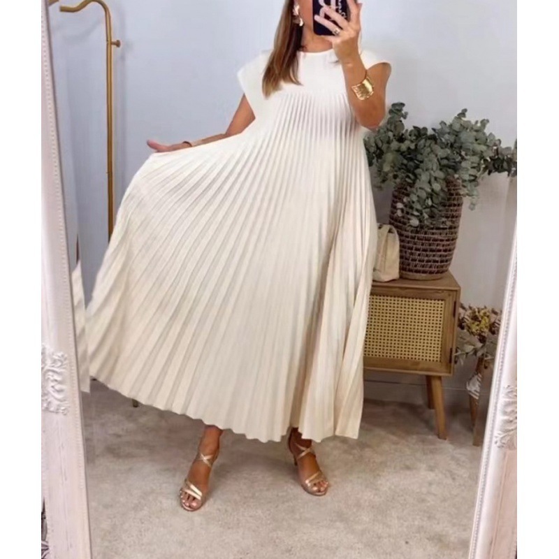 Robes pour femmes 2026 Nouvelle mode décontractée robe plissée sans manches à col rond automne printemps vêtements pour femmes vestidoes