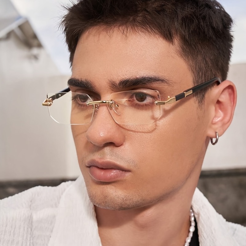 1 paire de lunettes carrées sans monture minimalistes et tendance pour hommes, adaptées à un usage quotidien, à la maison et pour la photographie