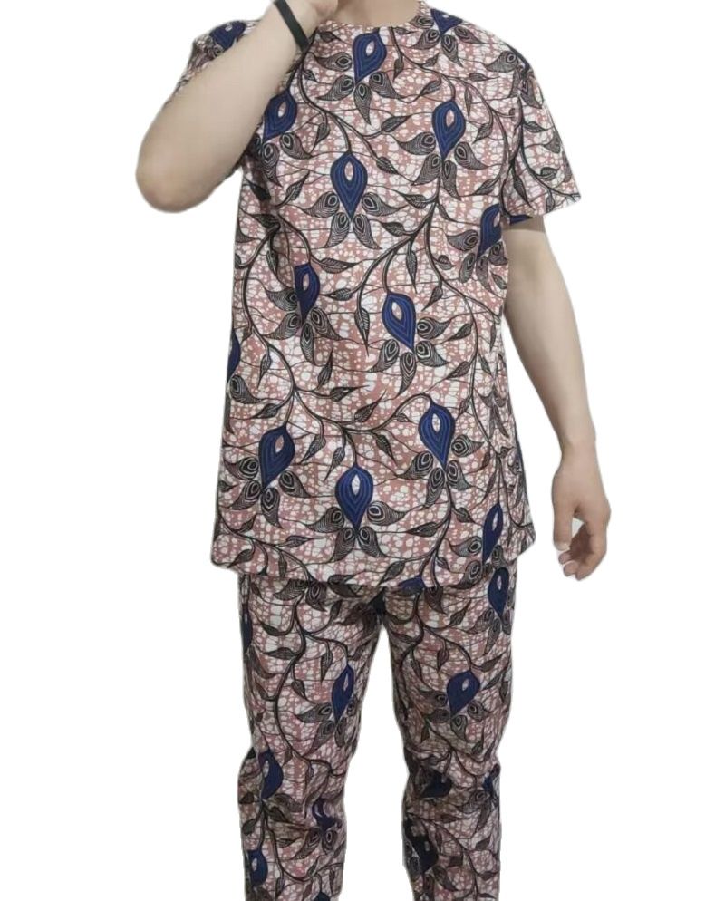 Mode africaine hommes ensemble tenues à manches courtes hauts Patch pantalon nigérian imprimé mâle pantalon costumes tenue de fête personnalisé