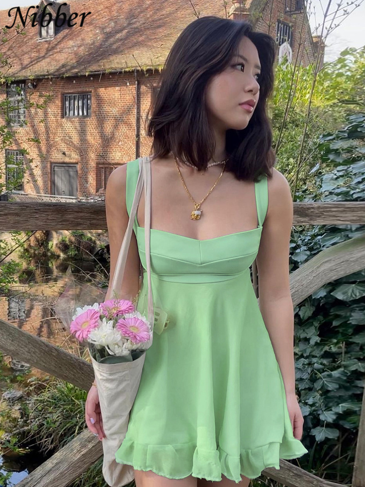 Nibber – robe élégante pour Mujer, couleur unie, découpe, Slim, écharpe, Sexy, dos nu, à volants, 2023