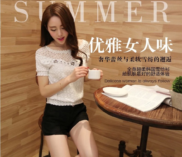 T-shirt femme 2026, nouvelle mode été, chemisier court en mousseline véritable, haut court à manches courtes en dentelle, vêtements pour femmes