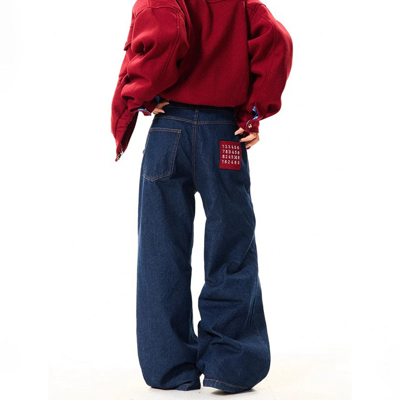 Nouveau coréen rétro bleu jambe droite jean décontracté ample jambe large pantalon mode hommes large jean haute qualité pantalon
