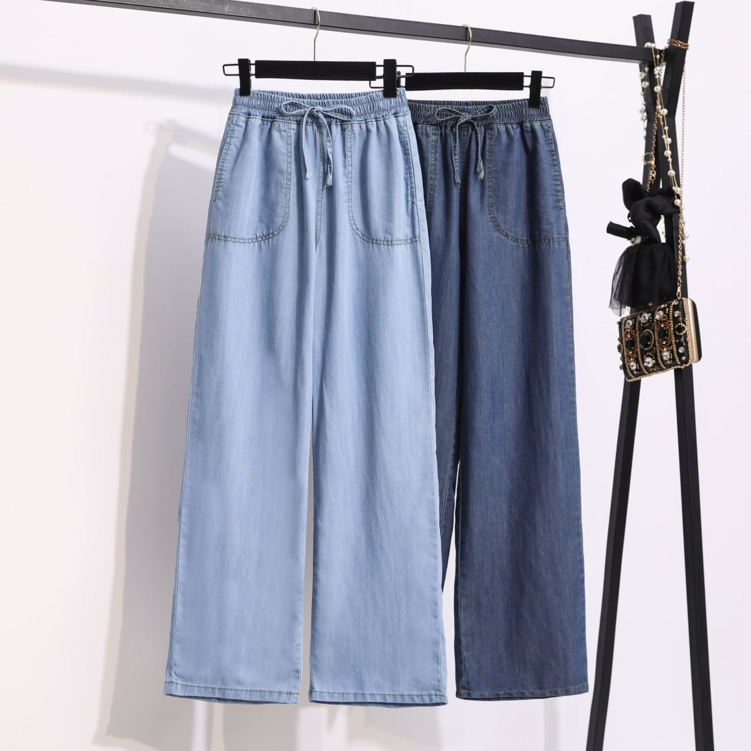 Pantalon en Denim fin d'été pour femmes, couleur unie, décontracté, ample, jambes larges, Simple, doux, droit