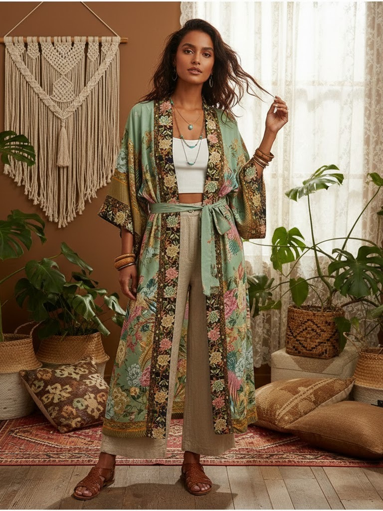 Paon imprimé fleuri manches chauve-souris plage bohème Kimono Robe pour femmes dames vêtements de plage Robe d'été Bikini Boho couvertures