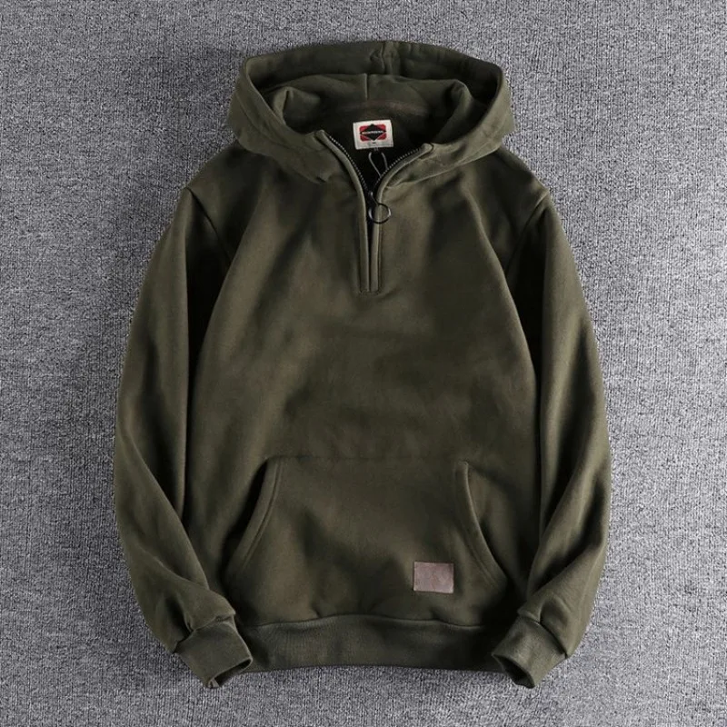 Sweat-shirt noir à demi-fermeture éclair pour homme, vêtement chaud, solide, polaire, Y2k, Vintage, haute qualité, Style coréen, ample