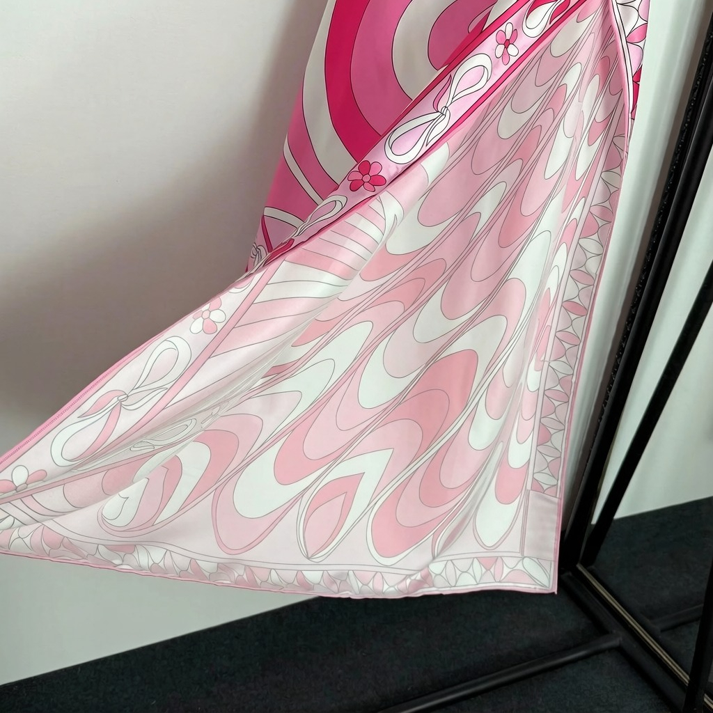 Nouvelle Écharpe en Soie Rose 2026 au Design Tendance avec Logo Signature Lettre, Accessoire de Plage de Luxe pour Femme