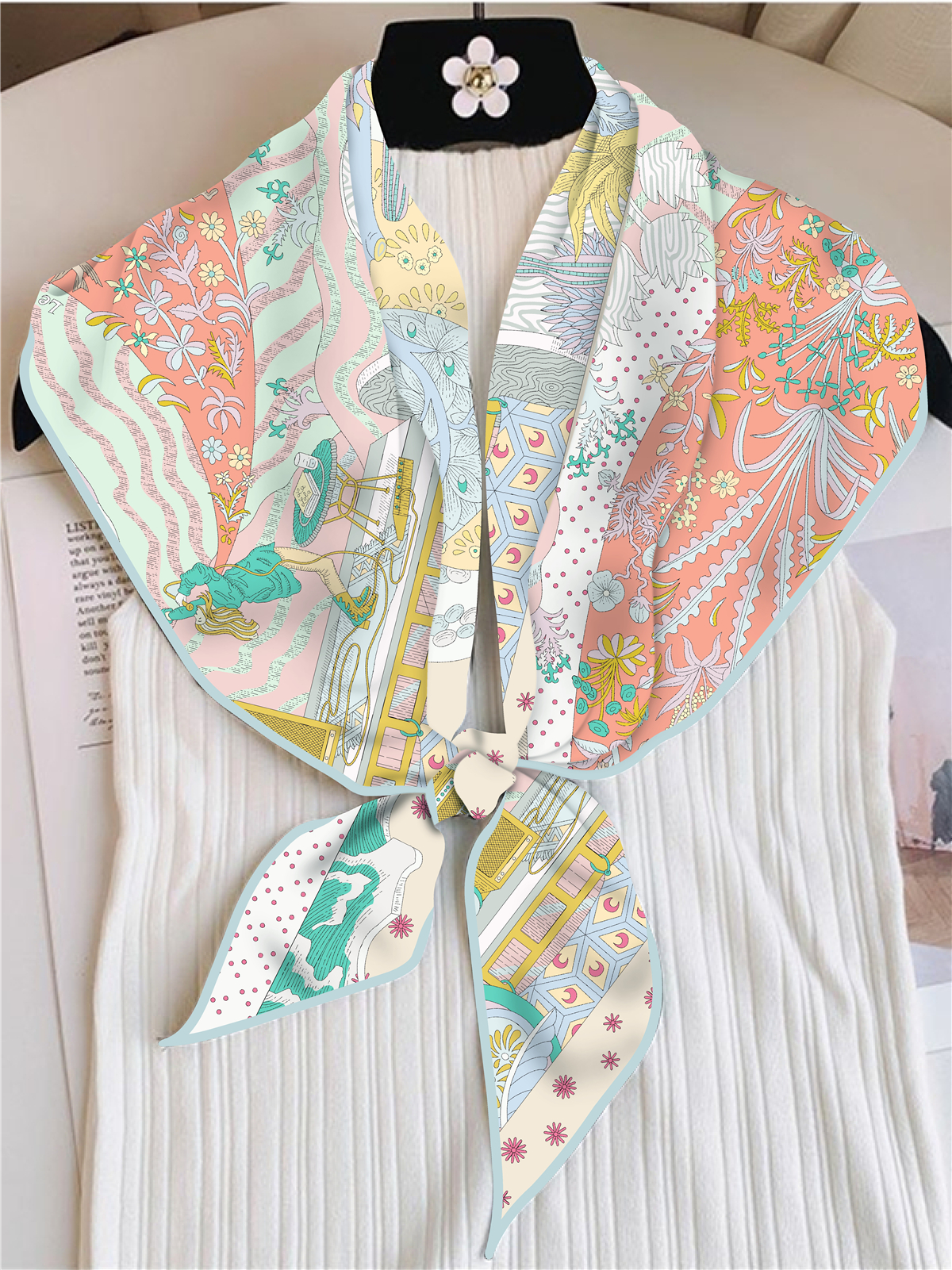 Écharpe triangle de marque pour femme, nouvelle voix du temps, sergé, bandana de luxe, bandeau de sauna, hijab, foulard, châle de la présidence