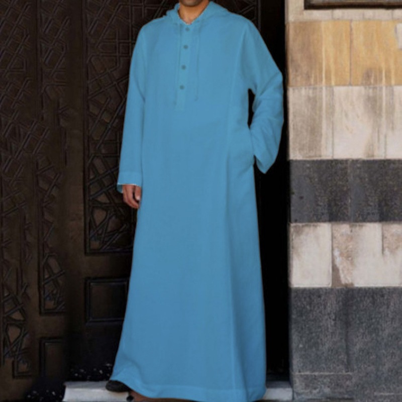 Hommes musulmans décontracté coton Robe à manches longues à capuche mâle Abaya islamique minimaliste tuniques blanc noir Djellaba Jubba Thobe grande taille