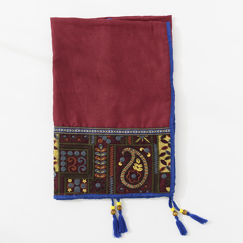 Foulard d'hiver brodé ethnique pour femmes, longue écharpe élégante à fleurs, châle Hijab musulman, beau voyage 85x180cm