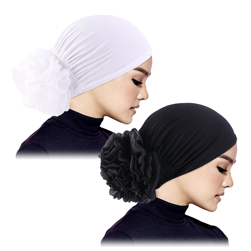 Hijabs pour femmes musulmanes, chapeau à grandes fleurs, écharpe de sauna de style ethnique, bandeau de sauna, bonnet à la mode, accessoires pour cheveux, 2 pièces