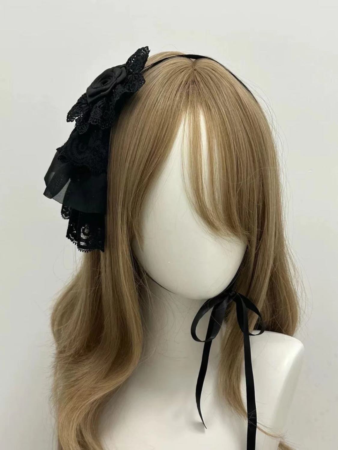 Femmes Original fait à la main mignon Harajuku noir/blanc Lolita à la main dentelle arc fleur bandeau de cheveux chapeaux accessoires