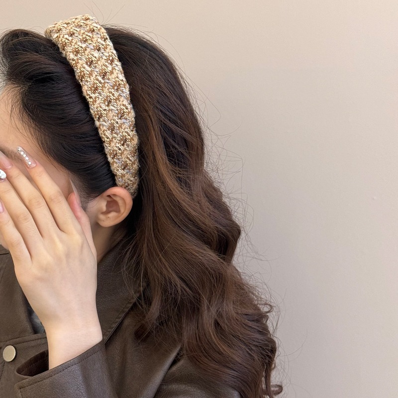 Bandeau épais en tweed à bord large, 1 pièce, semble petit et rétro, adapté aux déplacements quotidiens, au rendez-vous et aux accessoires pour cheveux polyvalents