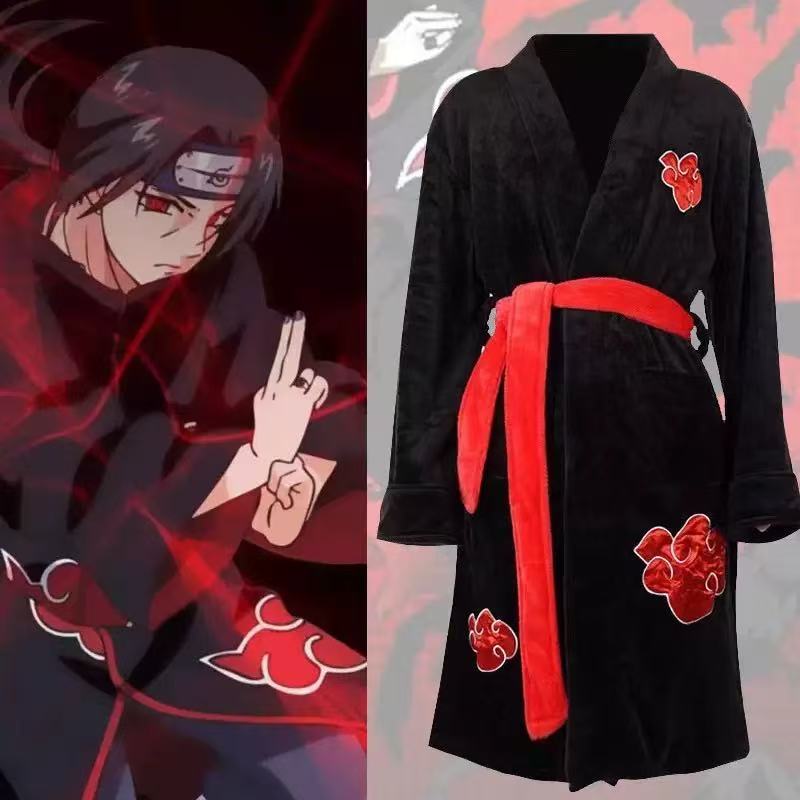 Peignoir épais en flanelle Anime Uchiha Itachi Génération 4 Fire Shadows Robe Uzumaki Akatsuki, Robe de Chambre Thermique Hiver, Pyjama