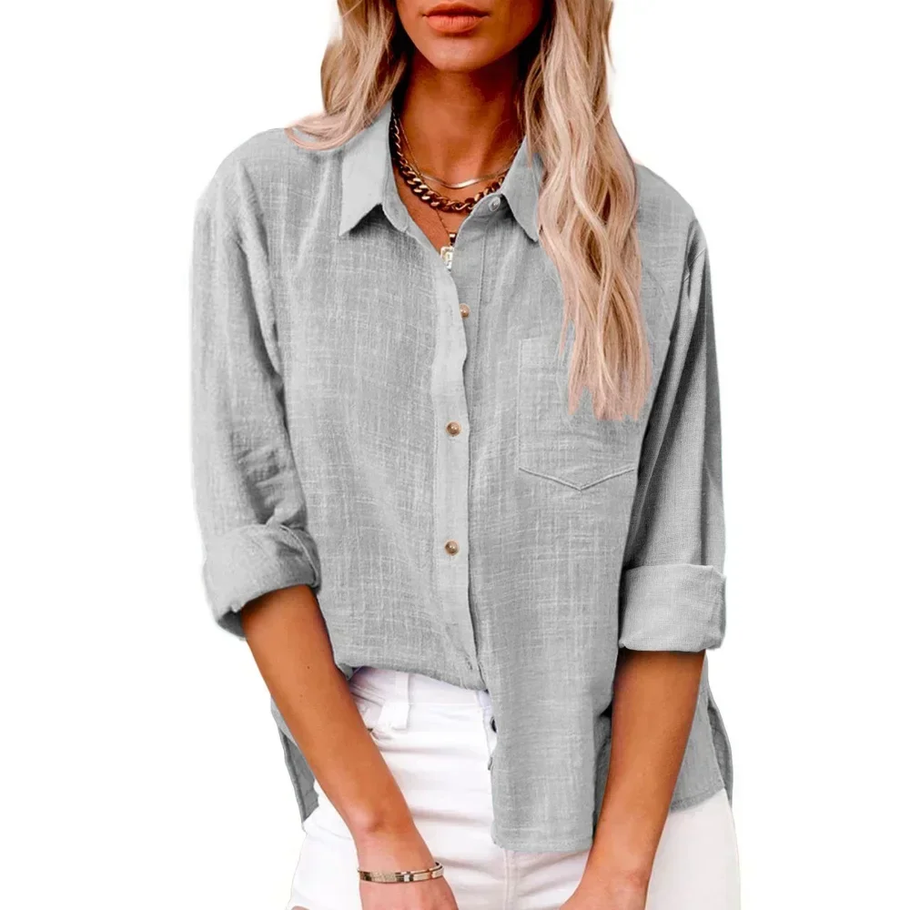 Coton lin chemises à manches longues pour femmes T-Shirt solide mode T-Shirt femme vêtements T-Shirt élégant décontracté hauts t-shirts Streetwear