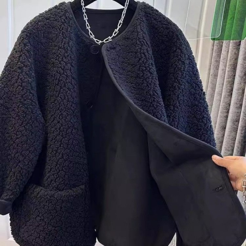 Manteau en Laine pour Femme Hiver 2026 Printemps, Veste Courte Ample à Boutonnage Simple Manches Longues pour Femme de Bureau et Urbaine