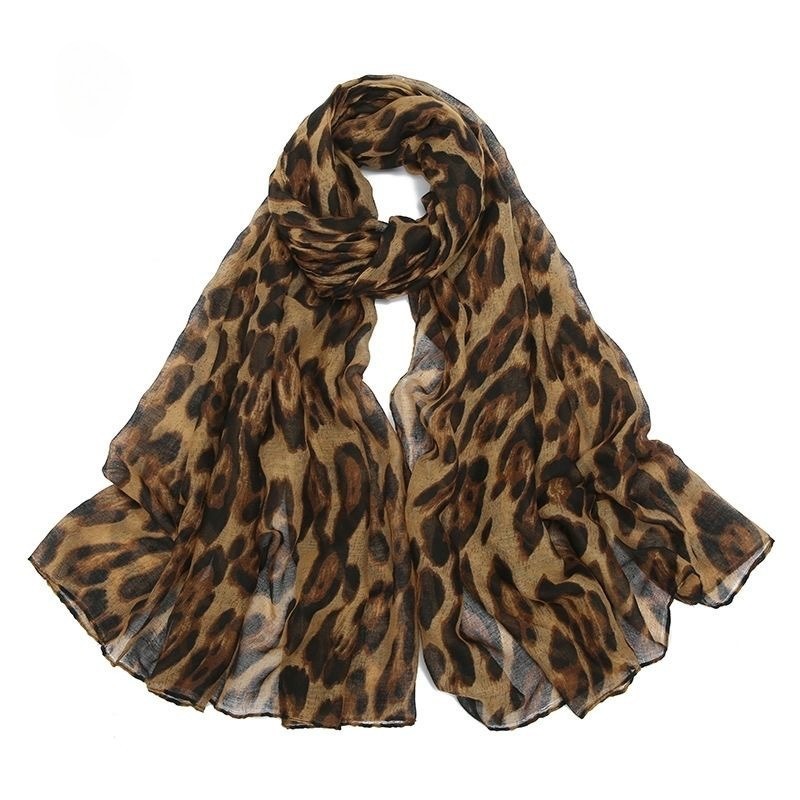 Écharpe légère à imprimé léopard pour femme, couvre-chef tendance, hijab, châle en voile de coton pour la saison printemps, automne, hiver