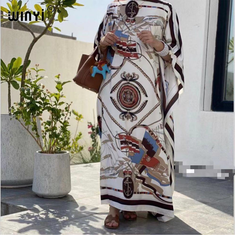 Robe longue imprimée chauve-souris pour femmes, robe élégante, robe de soirée, robe éducative, design de mode, été, automne, 2021