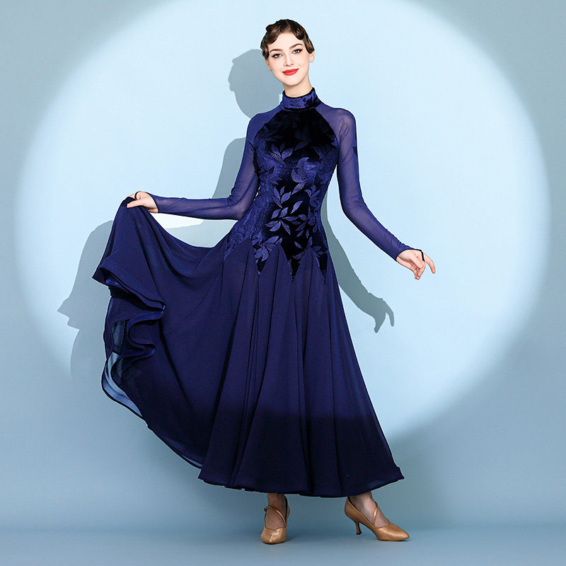 Robe de danse moderne imprimée en velours 2124, robe de performance pour femmes pour la danse de salon, la valse et les spectacles sur scène